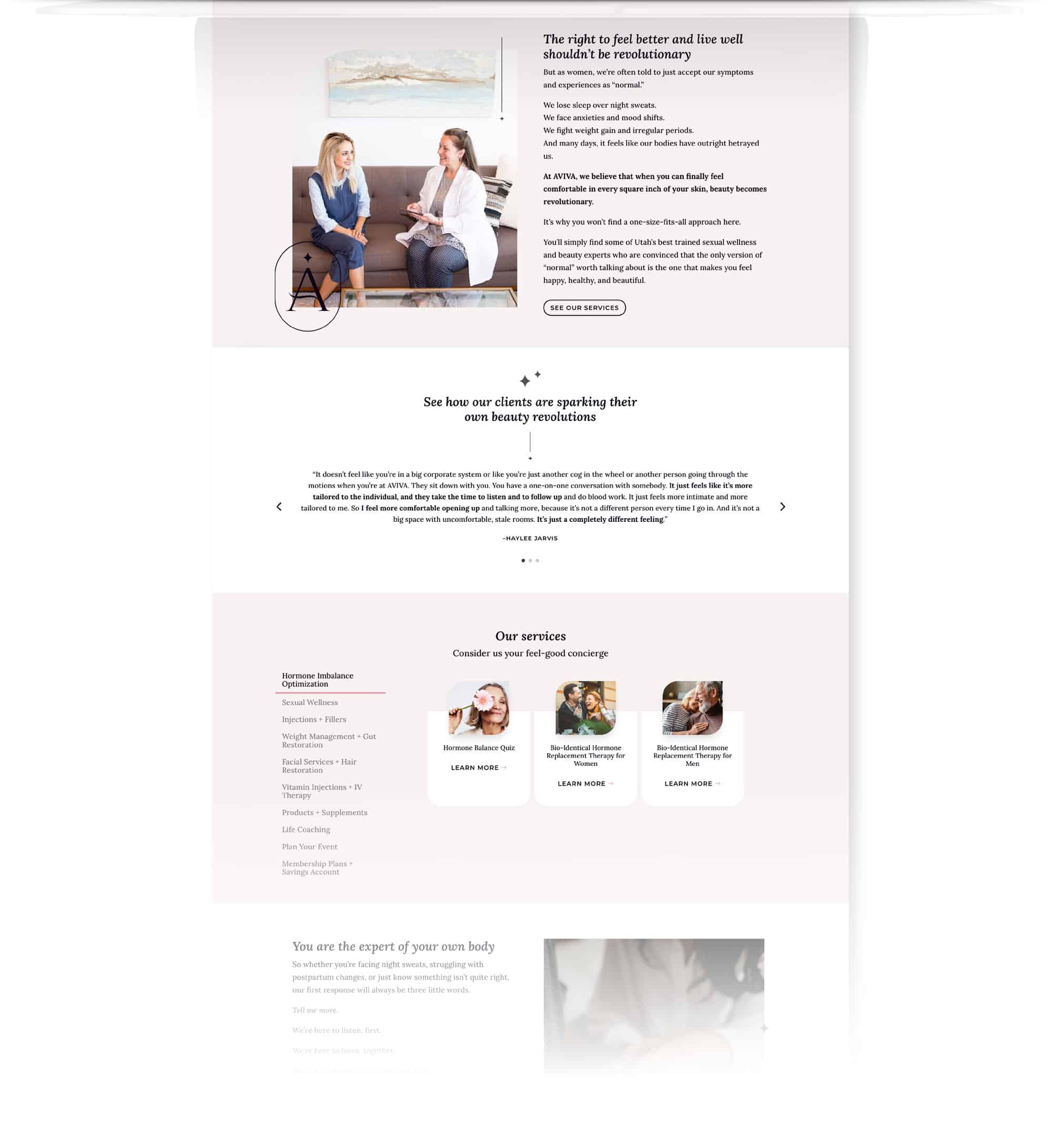 AVIVA Woman WordPress website home page design