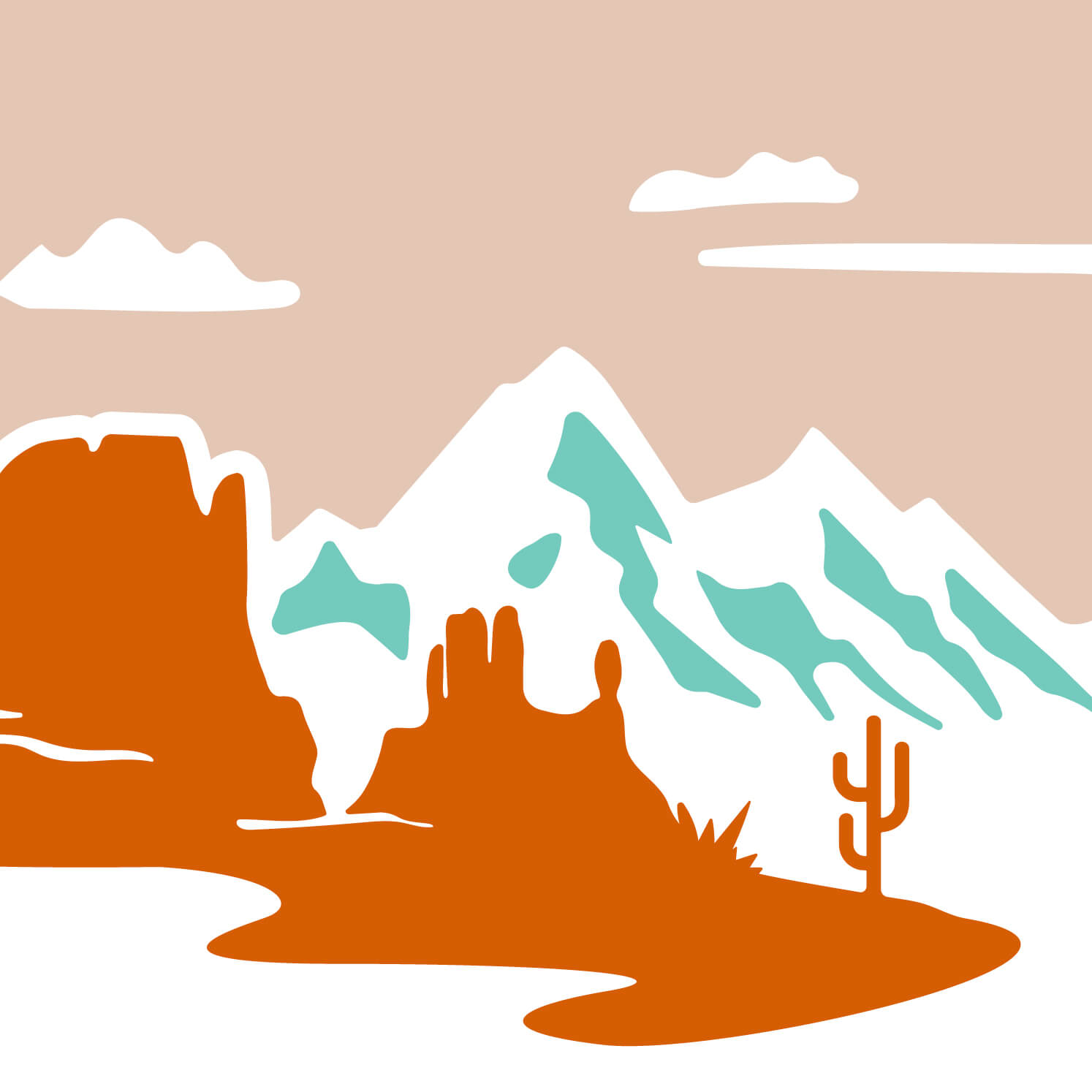 Ilana Fay Copy, copywriter for outdoors brand, graphic logo design illustrated scene of mountains and deserts